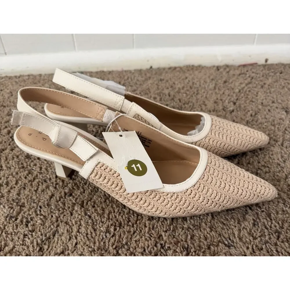 A New Day Women’s Slingback Kitten Heel Woven Pointed Toe Shoes Size 11